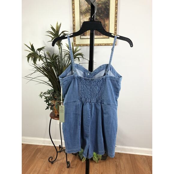 Iris Romper Jumper Size SM Shortalls Blue Sweetheart Neckline 2 Pockets Smoked - Picture 2 of 6